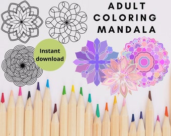 10 adult coloring pages mandala, mandala coloring book for adults, adult coloring pages bundle, coloring digital download, mandala printable