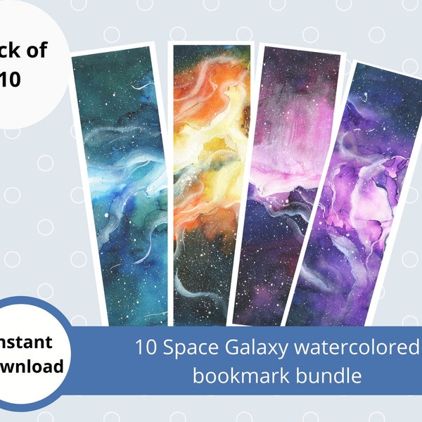 galaxy bookmark, space bookmarks, printable bookmarks for kids, watercolor space, watercolor galaxy, galaxy printable, fathers day gift
