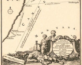 Philistines Land Old Map - 18th century - David and Goliath - Jordan Holy Promised Land Bible Gaza Stripe - Instant Digital Download - M12