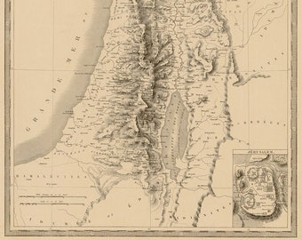 PALESTINE Old Map - Tardieu 1840 Jerusalem City Plan Holy Promised Land Bible Israel Antique - Vintage - Instant Digital Download - M15