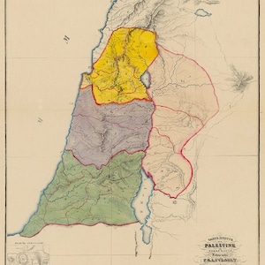 PALESTINE alte Karte - Levrault 1833 Totes Meer Heiliges gelobtland Bibel Israel Jerusalem Plan Farbe Vintage - instant Digital Download - M5