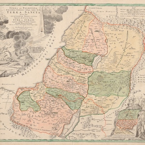 ISRAEL PALESTINE alte Karte - Homann 1724 - zwölf Stämme - Jordanien Syrien Heilige gelobtland Bibel Judäa Kanaan - Instant Digital Download - M1