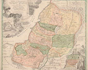 ISRAEL PALESTINE Old Map - Homann 1724 - Twelve Tribes - Jordan Syria Holy Promised Land Bible Judea Canaan - Instant Digital Download - M1