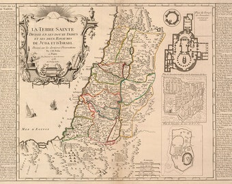 ISRAEL PALESTINE Old Map - Nolin 1756 - Temple of Jerusalem - Jordan Syria Holy Promised Land Bible Judea - Instant Digital Download - M10