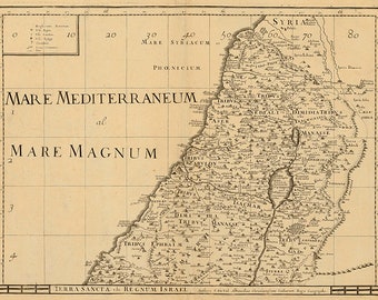 KINGDOM of Israel Old Map - 1677 - Terra Sancta - Phoenicia Holy Land Biblical Palestine Syria Middle East - Instant Digital Download - M16