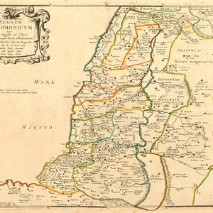KRÓLESTWO Izraela Stara Mapa Król Salomon Philippe de La Rue 1650 Morze Martwe Święta Ziemia Obiecana Biblia Palestyna Natychmiastowe Pobieranie Cyfrowe - M4