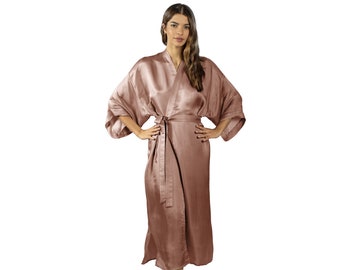 Luxury Artisan Long Silk Kimono Robes For Women, Washable Natural Mulberry Silk