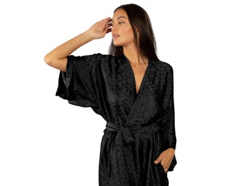 Luxury Artisan Silk Kimono Robes For Women Short, Jacquard, Washable Natural Mulberry Silk