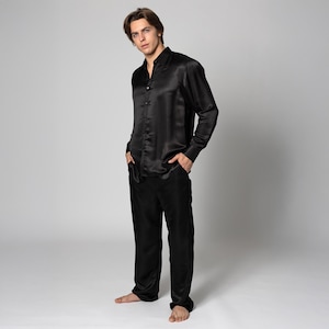 Silk Mens Pajama Set, Silk Pjs, 12th Anniversary Gift for Him, Sleep wear or Lounge Wear for Men, Autumn Pajama Set