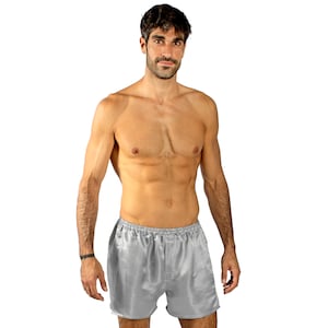 Silk Boxers, Mens Silk Underwear, Sleep Wear, Mens Mulberry Silk Pajama Shorts, 12th Anniversary Gift Silver Gray