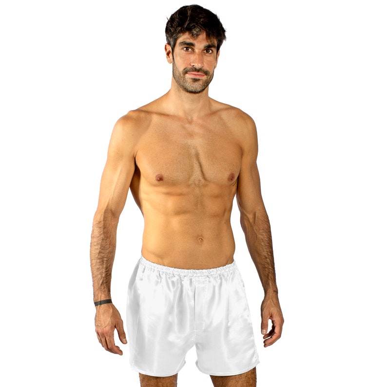 Silk Boxers, Mens Silk Underwear, Sleep Wear, Mens Mulberry Silk Pajama Shorts, 12th Anniversary Gift White