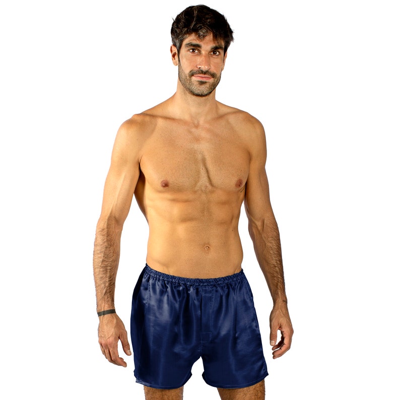 Silk Boxers, Mens Silk Underwear, Sleep Wear, Mens Mulberry Silk Pajama Shorts, 12th Anniversary Gift Blue