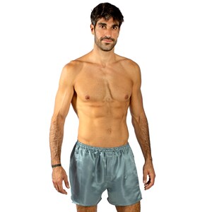 Silk Boxers, Mens Silk Underwear, Sleep Wear, Mens Mulberry Silk Pajama Shorts, 12th Anniversary Gift Seafoam