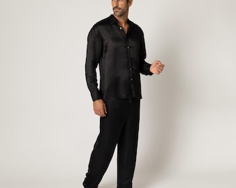 Ambachtelijke mulberry-zijden pyjamaset voor heren, 12e verjaardagscadeau voor hem, nachtkleding