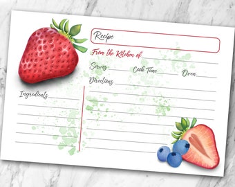 Berries Watercolor Original Art Blank Recipe Card Digital Download