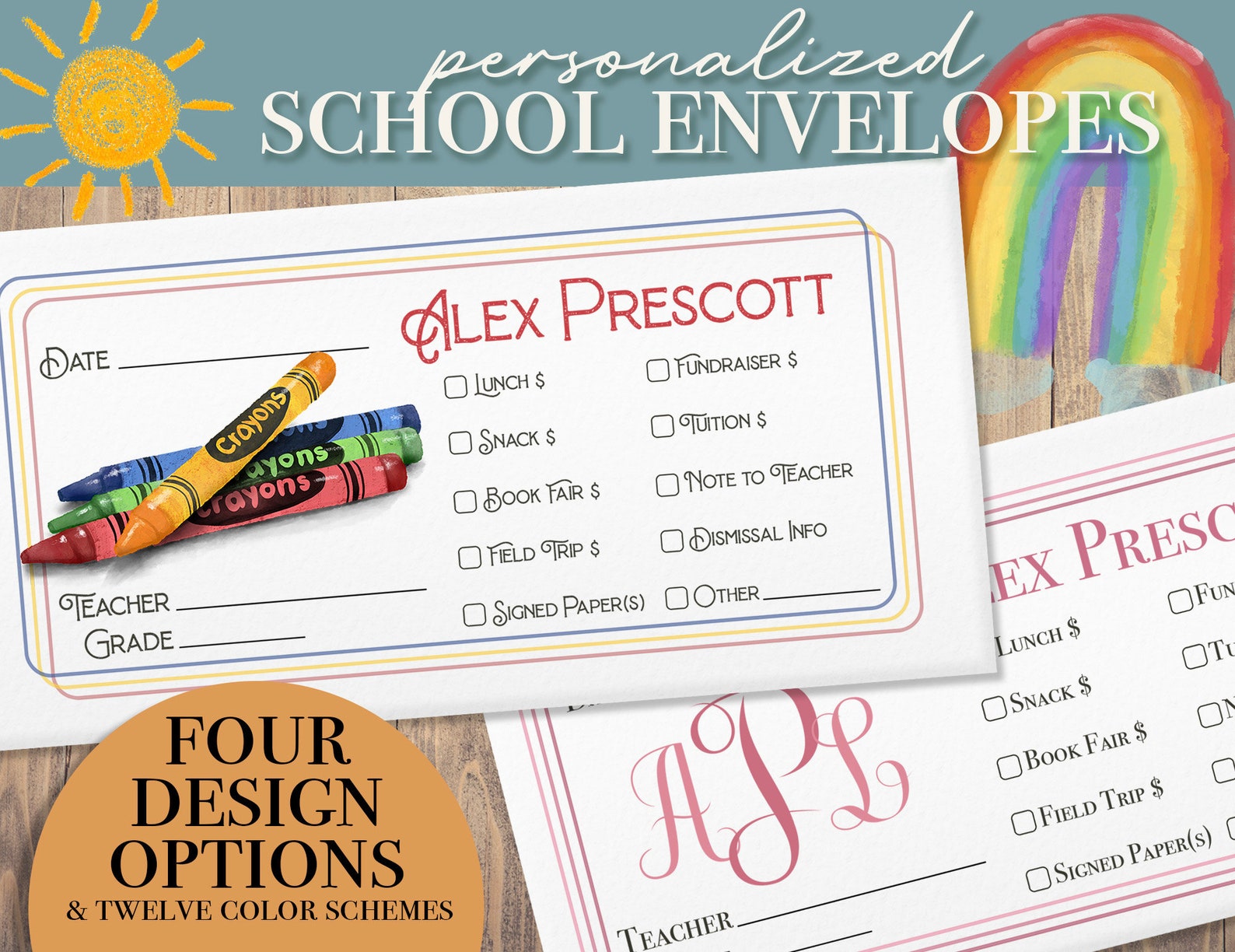 Personalized School Envelopes Back to School Envelopes Etsy