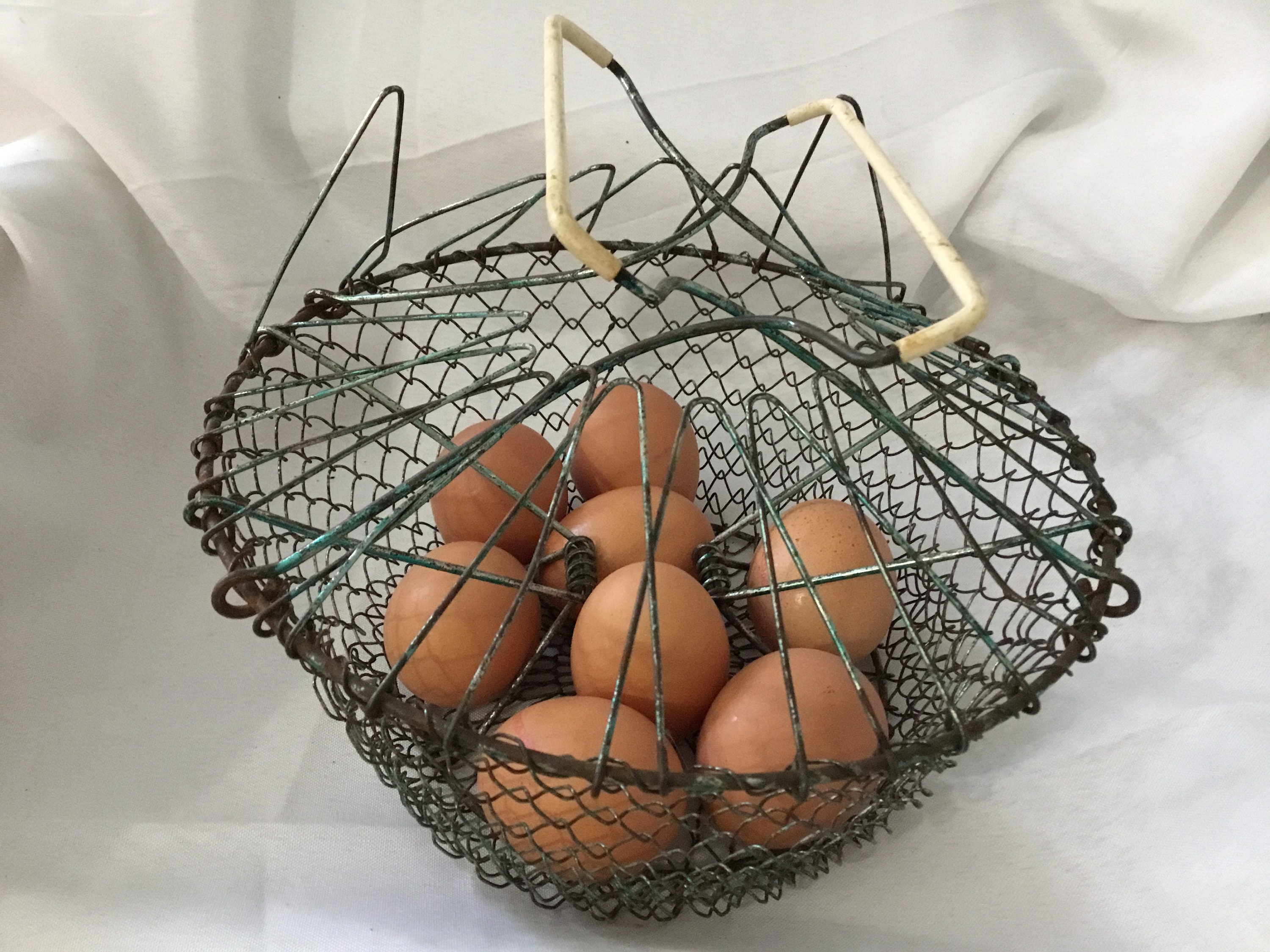 Vintage French metal collapsible Egg basket Egg gathering Etsy
