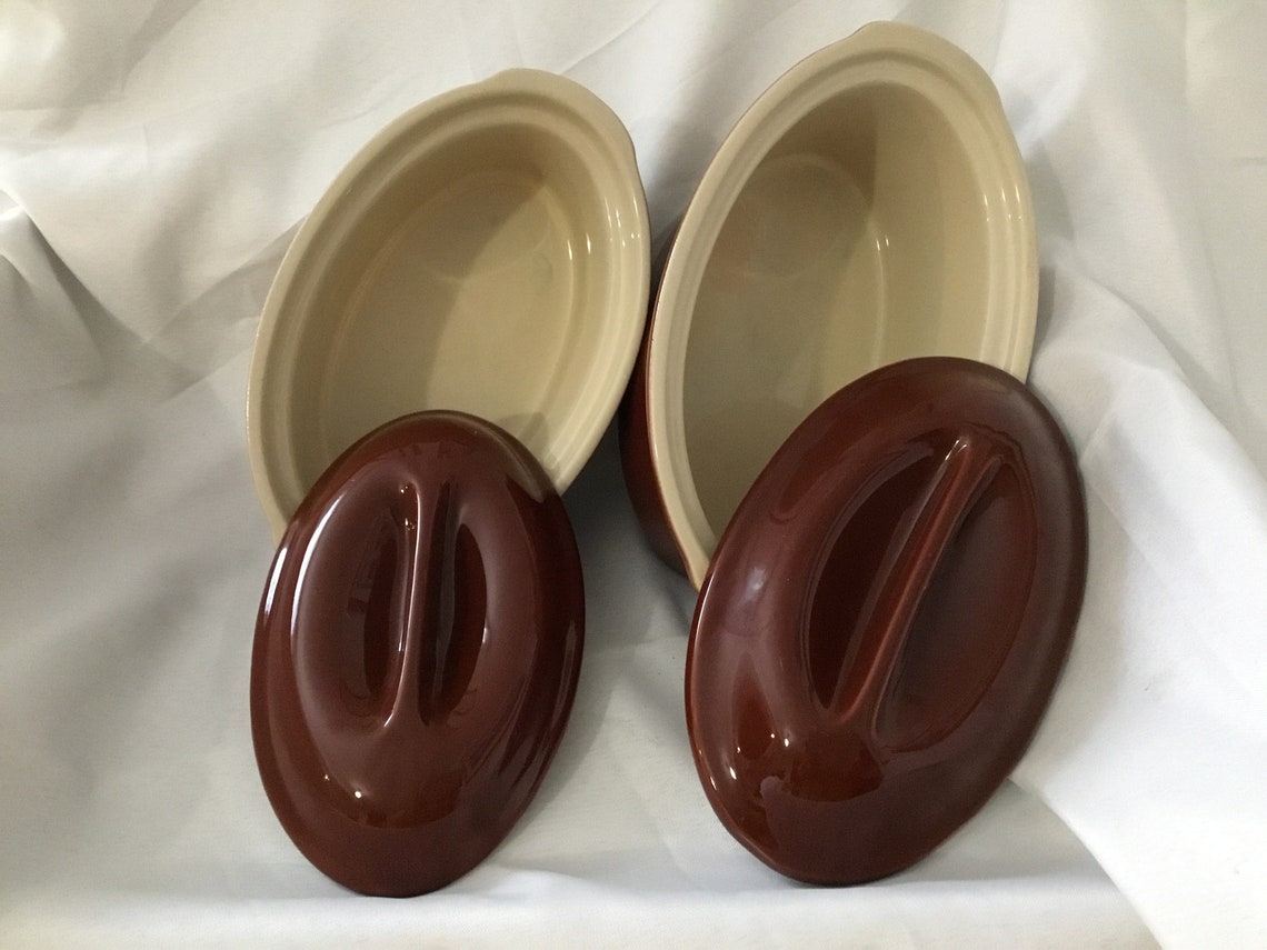 TWO EMILE HENRY ceramic oval casserole pots lidded terrine Etsy