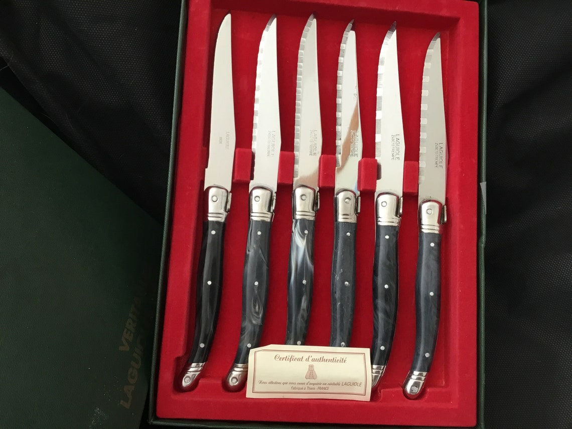 Vintage LAGUIOLE Steak Knives Grey resin marbles handles 6 Etsy