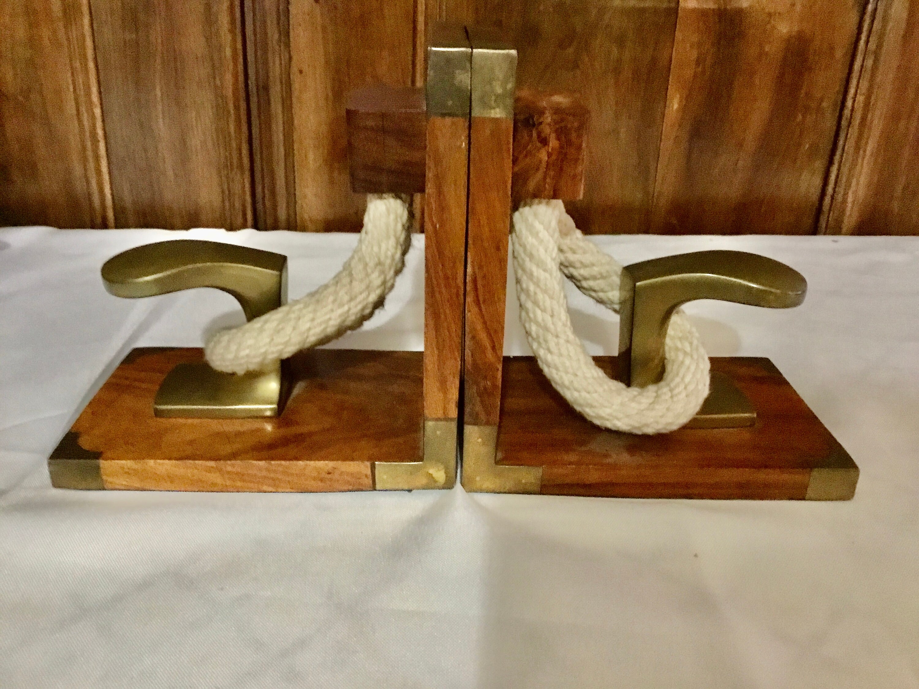 STUNNING Nautical themed bookends Wood and brass Maritime Etsy