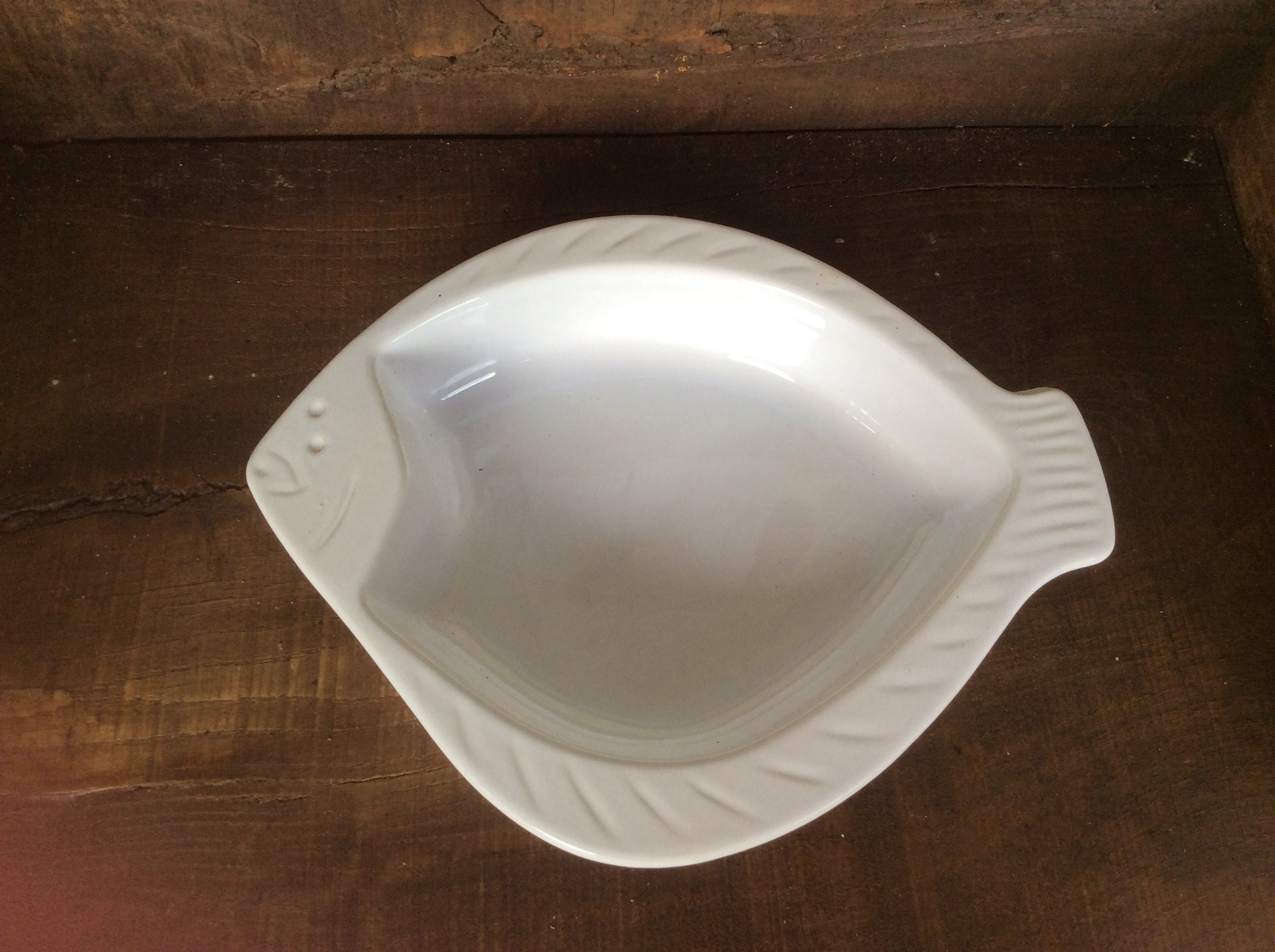 French Emile Henry fish shaped dish white glazed earthenware Etsy