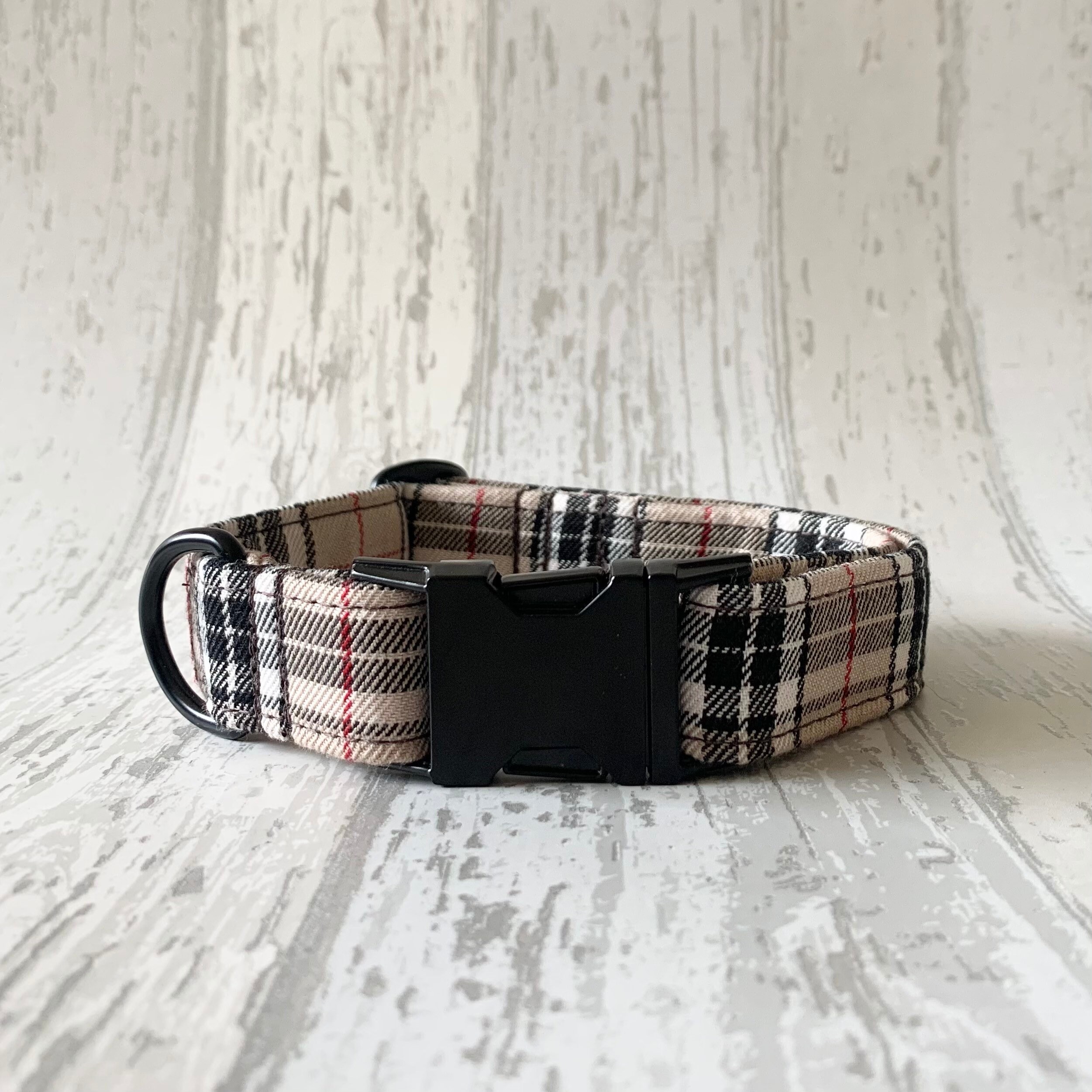 Beige Tartan Dog Collar Lead & Flower Set Dog Collar Lead Etsy