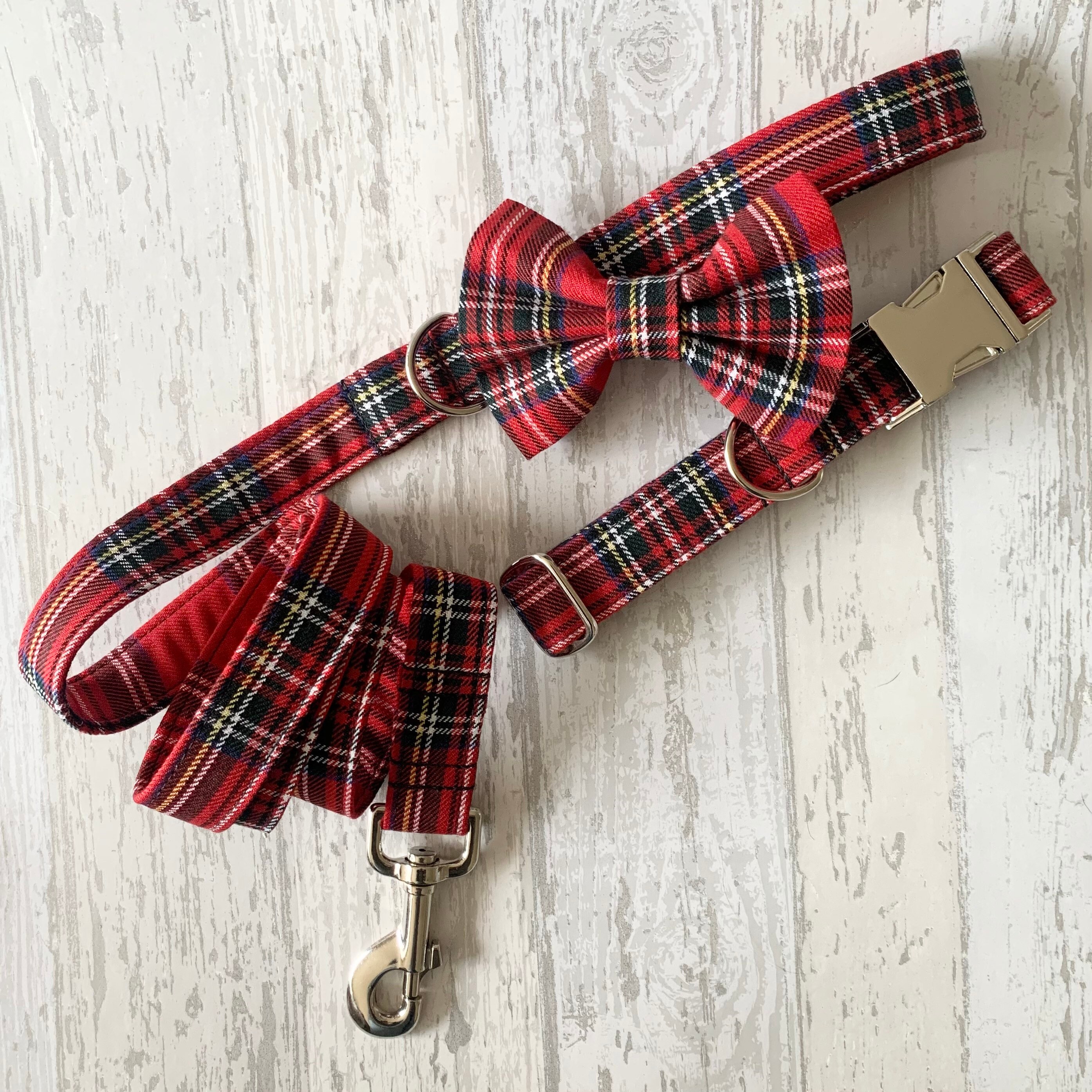 Red Tartan Dog Collar Lead & Bow Tie Set Dog Collar Lead Bow Etsy