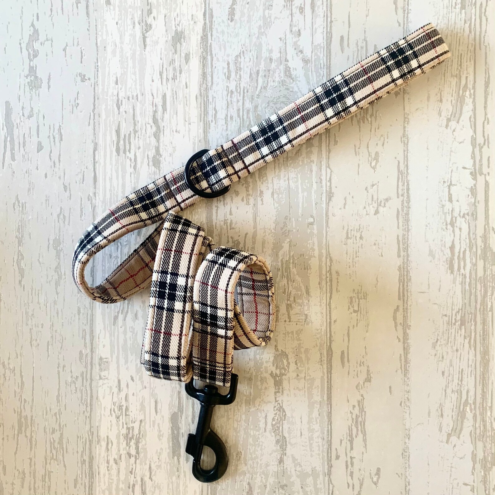 Beige Tartan Dog Collar Lead & Flower Set Dog Collar Lead Etsy