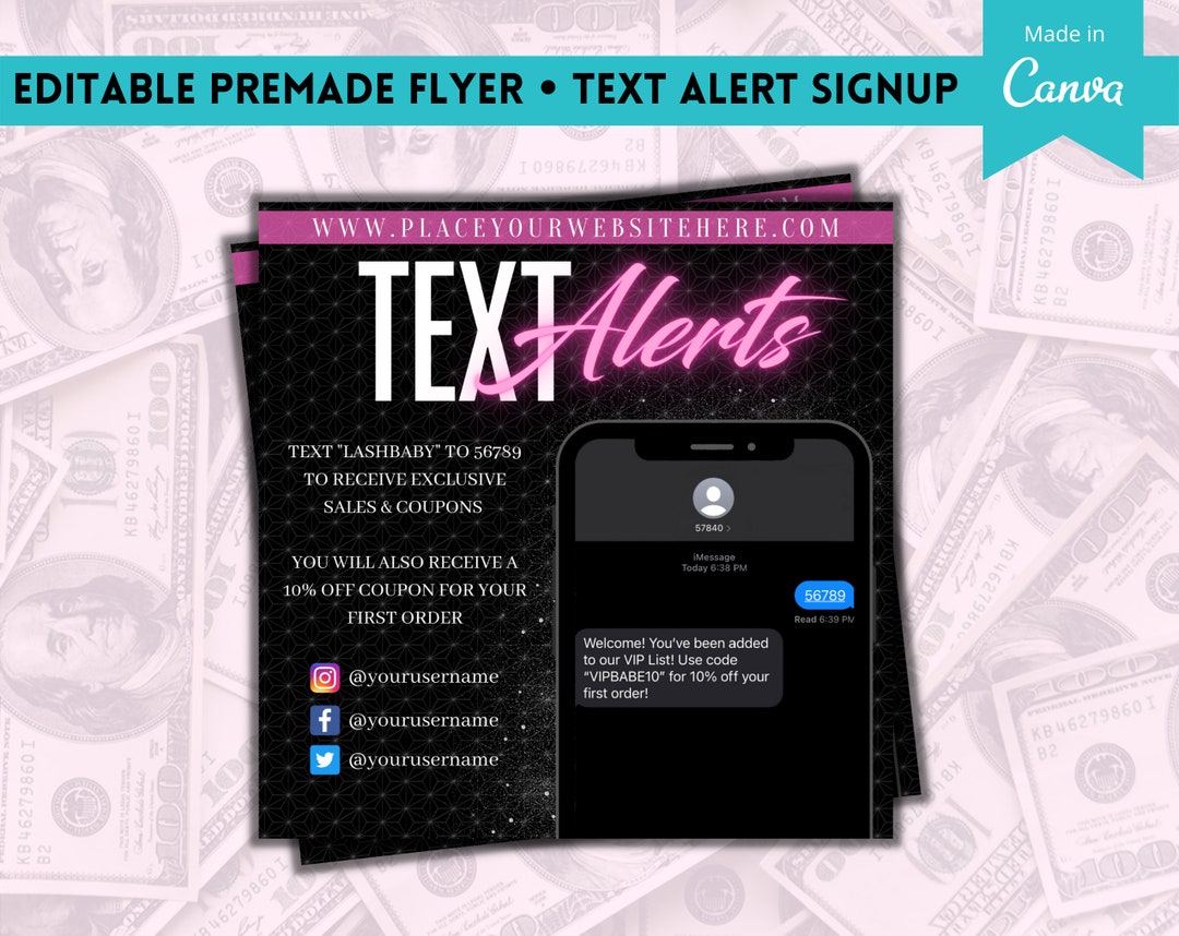 Text Alerts Template, Editable Flyer Template, Canva Template, Sign up ...