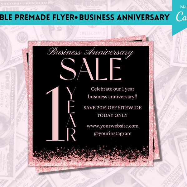 Editable Flyer Template, Canva Template, Business Anniversary Template, Sale Template, Pink Flyer, Premade Canva Flyer, Celebration Flyer