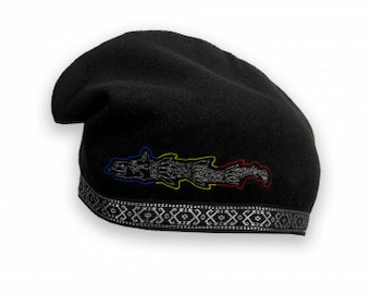 Sombrero tradicional dacic &quot;Lobo dacic tricolor&quot; - Tela y lana / Hecho a mano / Regalo - Copa de vino rumana artesanal