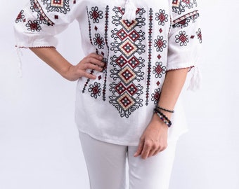 Traditional Romanian Shirt &quot;Rita 9&quot; / manual sewn embroidery /Free Gift- VosOud Aromatherapy essential oils luxury mixcup