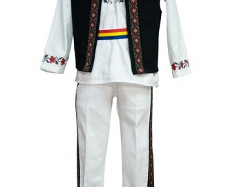 Traditional Romanian Costume Boys " Dacian "/ manual sewn embroidery / Free Gift - Romanian handmade wine cup / National Romanian costume