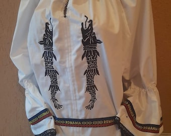 Vestido tradicional dacic para ella / bordado a mano / regalo gratis - copa de vino rumana hecha a mano / traje nacional rumano