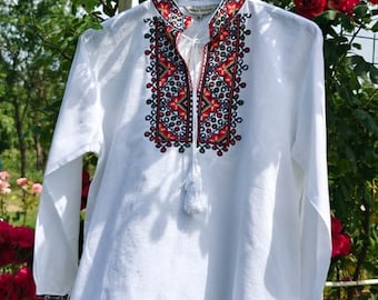 Traditional Romanian shirt for boys &quot;Victoras&quot; manual sewn embroidery /Free Gift- VosOud Aromatherapy essential oils luxury mix