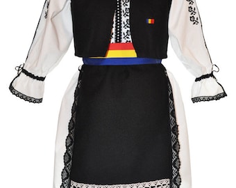 Traditional Romanian Costume Girls " Paula"/ manual sewn embroidery / Free Gift - Romanian handmade wine cup / National Romanian costume