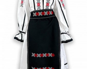 Traditional Romanian Costume " Calina "/ manual sewn embroidery / Free Gift - Romanian handmade wine cup / National Romanian costume