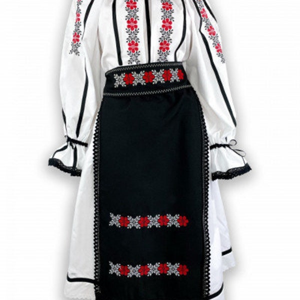 Traditional Romanian Costume " Calina "/ manual sewn embroidery / Free Gift - Romanian handmade wine cup / National Romanian costume