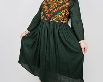 Traditional Romanian Dress" Anemona 2 " / Green Edition / Free Gift - Romanian handmade wine cup/ National Romanian costume