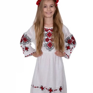 Traditional Romanian dress for girls &quot;Zoe&quot; manual sewn embroidery /  Free Gift- VosOud Aromatherapy essential oils luxury mix