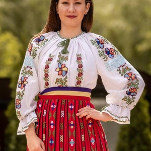 Traditional Romanian Costume from Oltenia&quot;Three Brothers &quot;/manual sewn embroidery/Free Gift-Romanian handmade wine cup/Romanian costume