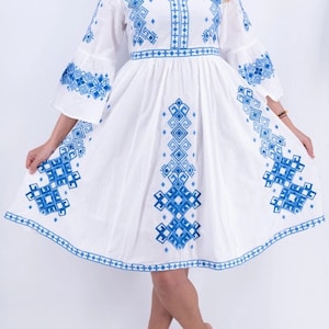 Traditional Romanian Dress&quot; Amanda 4&quot; / manual sewn embroidery / Free Gift- VosOud Aromatherapy essential oils luxury mix