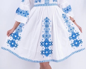Traditional Romanian Dress&quot; Amanda 4&quot; / manual sewn embroidery / Free Gift- VosOud Aromatherapy essential oils luxury mix