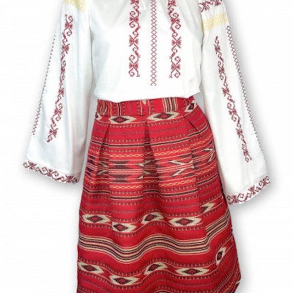 Traditional Romanian Costume women "Bogdana"/ manual sewn embroidery / Free Gift - Romanian handmade wine cup / National Romanian costume