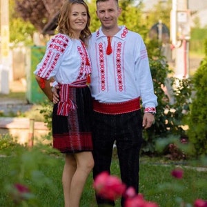 Traditional Romanian Set/for her and him/Romanian shirt for him and Romanian blouse for her/Free Gift VosOud Aromatherapy essential oils mix