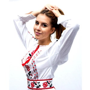 Traditional Romanian Wedding Dress &quot;Alexandra&quot; / manual sewn embroidery / Free Gift - Romanian handmade wine cup / National Romanian costume