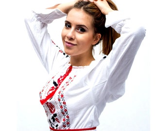 Traditional Romanian Wedding Dress &quot;Alexandra&quot; / manual sewn embroidery / Free Gift - Romanian handmade wine cup / National Romanian costume