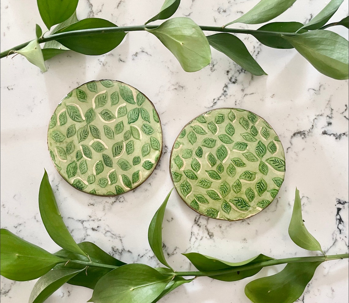 Handmade Plant Coasters Leaves green Etsy