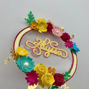 Floral Cake Topper, Happy Birthday Name  cake topper, cake topper with flower, colourful cake topper, floral theme.
