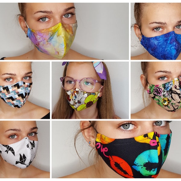 Best Face Mask For Glasses 3 Layer KIDS, ADULTS Tie Dye, Cotton, Filter Pocket + free 1 filter and Nose Wire Clip, Washable. Handmade in UK